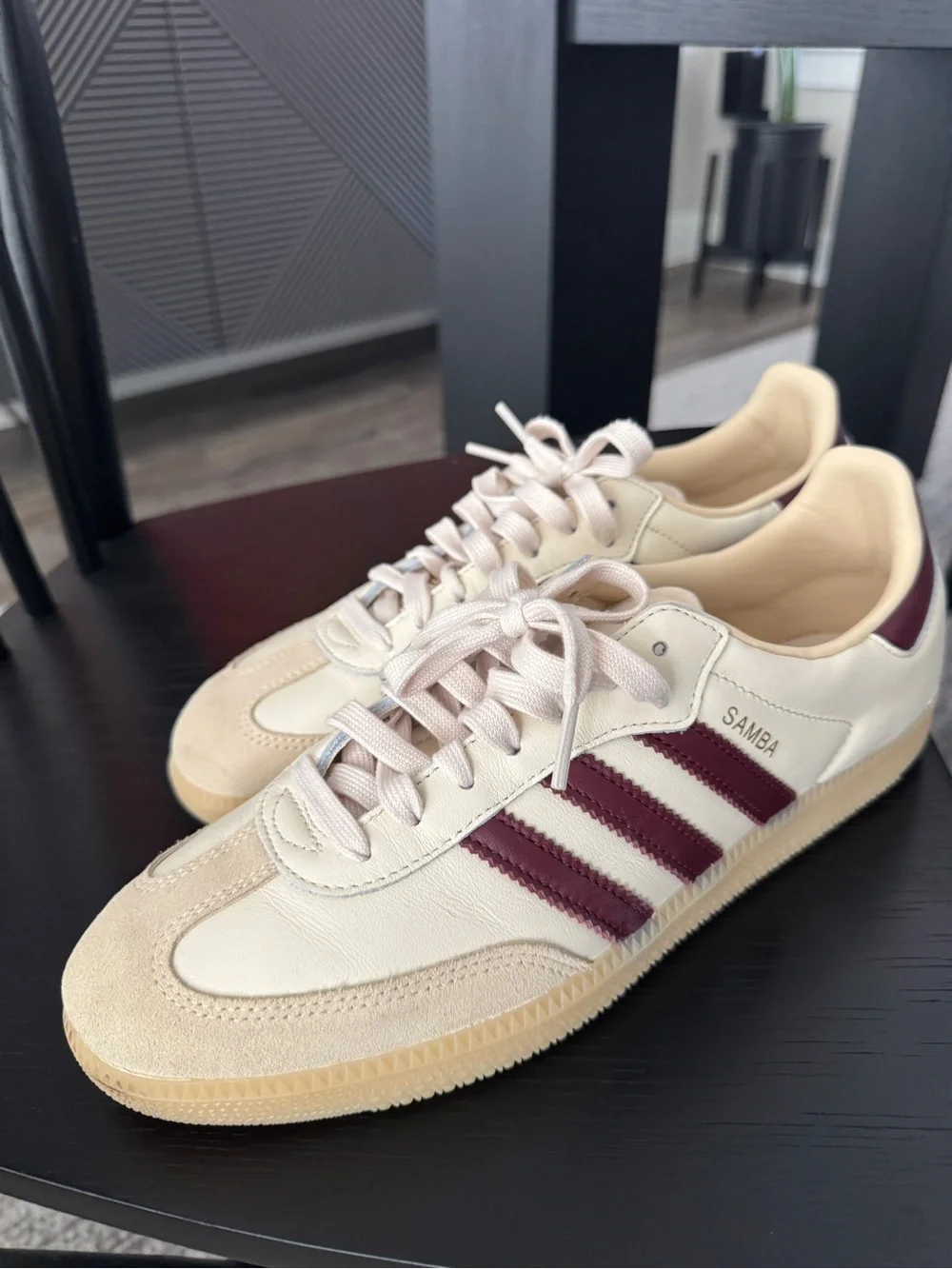 adidas Samba Sneakers in Cream with Burgundy Stripes